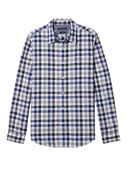 Banana Republic Mens Camden Fit Custom Wash Gingham Shirt - Anchor Royal