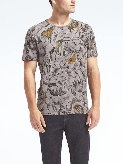 Banana Republic Mens Animal Kingdom Graphic Tee - Smoke