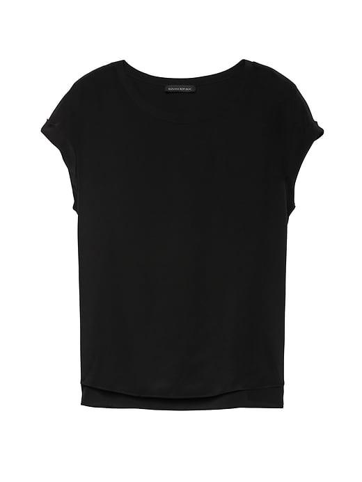 Banana Republic Womens Washable Silk Roll-cuff Top Black Size Xs
