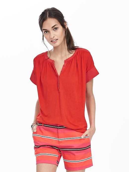 Banana Republic Womens Mixed Media Button Top Size L - Red Glow