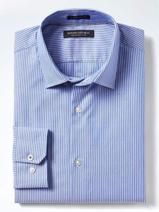 Banana Republic Mens Camden Fit Supima Cotton Micro Stripe Shirt - Riviera Blue