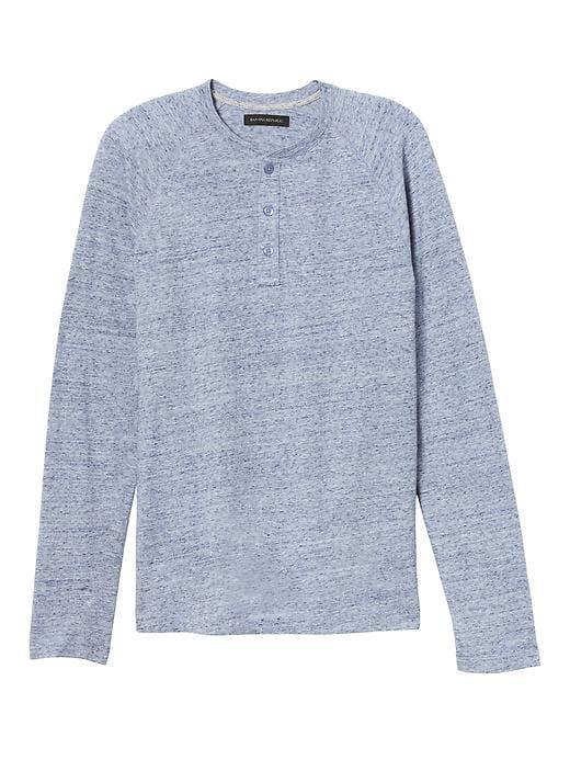 Banana Republic Mens Soft Wash Long Sleeve Raglan Henley - Navy