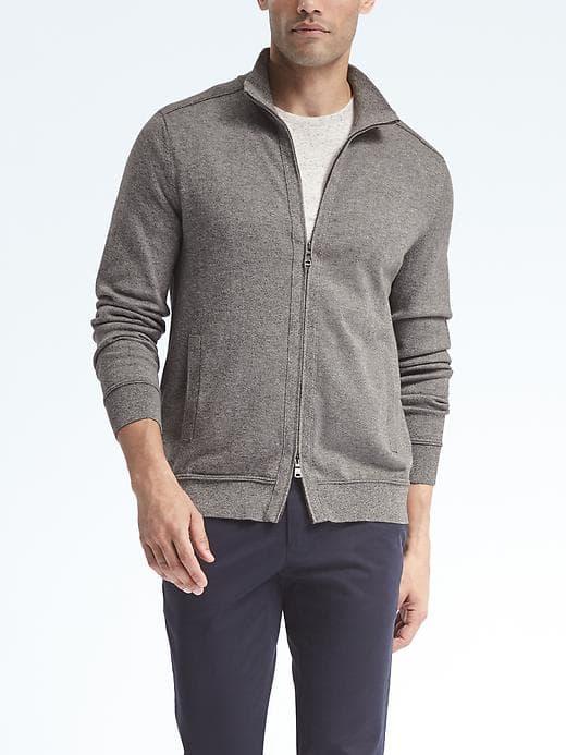 Banana Republic Mens Supima Full Zip Sweater Jacket - Heather Charcoal