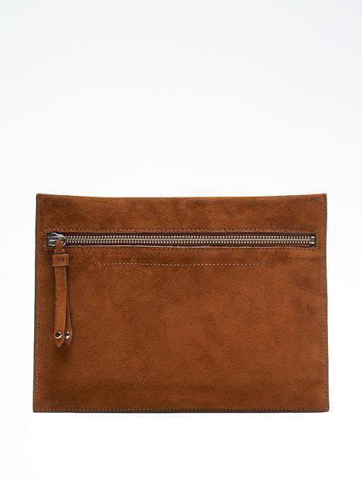 Banana Republic Italian Suede Zip Clutch - Medium Brown