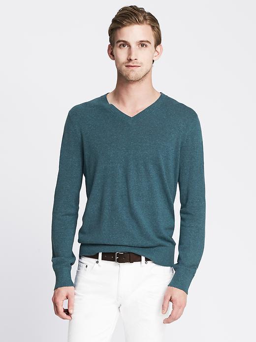 Banana Republic Silk/linen Vee Pullover Size L Tall - Teal Glaze