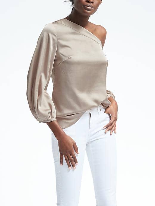 Banana Republic Womens Charmeuse One Shoulder Bow Top - Champagne Cocktail