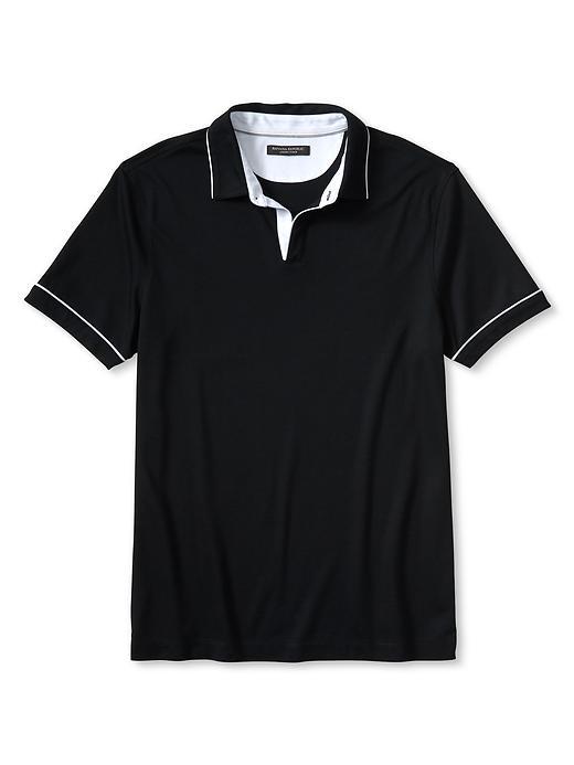 Banana Republic Mens Luxe Touch Piped Polo Size L Tall - Black