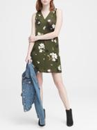 Banana Republic Womens Petite Petra Floral Pleated-shoulder Shift Dress Green Floral Size 4