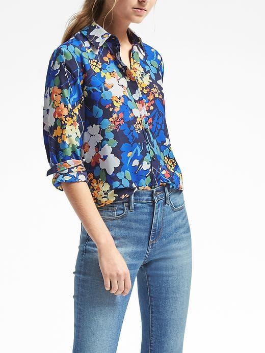Banana Republic Dillon Fit Floral Blouse - Navy