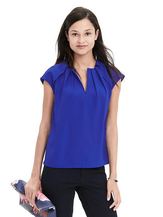 Banana Republic Womens Pleated Crepe Blouse Size L - Neon Cobalt
