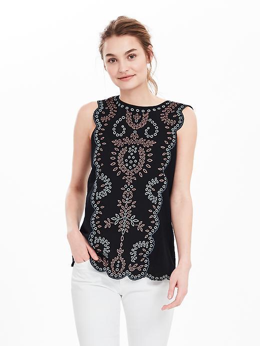 Banana Republic Womens Embroidered Cotton Tank Size L - Preppy Navy