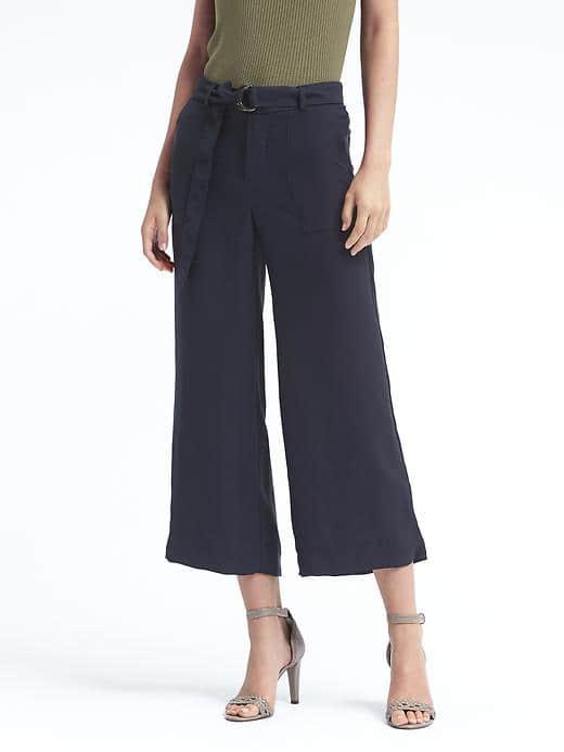 Banana Republic Womens Blake Fit Belted Wide Leg Crop Pant - Navy