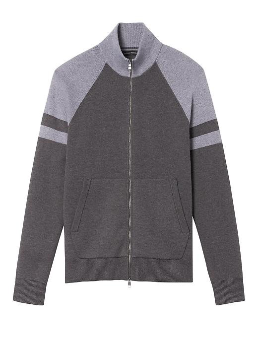Banana Republic Mens Full-zip Block Stripe Sweater Jacket With Coolmax Technology Dark Gray Size M
