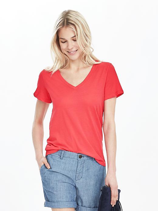 Banana Republic Womens Essential Pima Cotton Vee Tee Size L - Red Glow