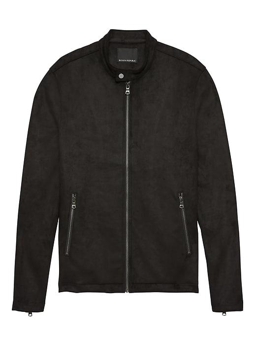 Banana Republic Mens Vegan Stretch-suede Moto Jacket Black Size L