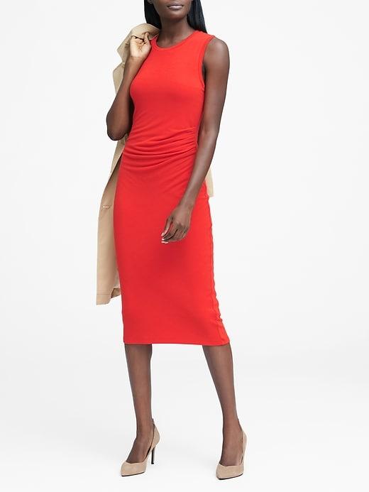 Banana Republic Womens Petite Cozy Knit Side-rouche Sheath Dress Bright Red Size M