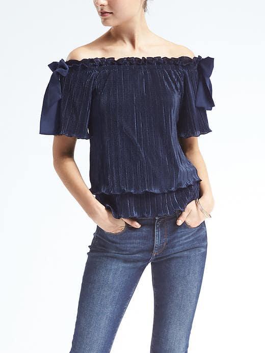 Banana Republic Off Shoulder Mini Pleat Top - Navy