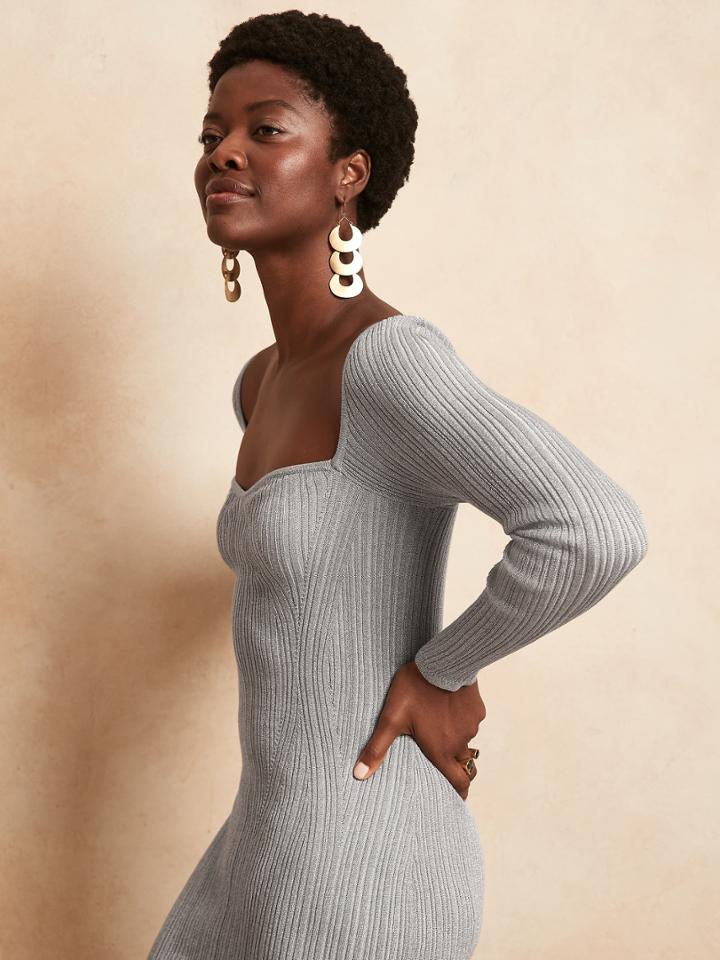 Petite Metallic Sweetheart Sweater Dress