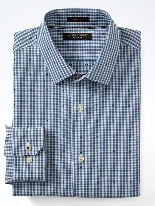 Banana Republic Mens Camden Fit Non Iron Dot Check Shirt - Light Blue