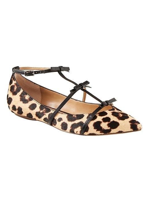 Banana Republic Womens Triple-bow Flat Leopard Print Haircalf Size 6