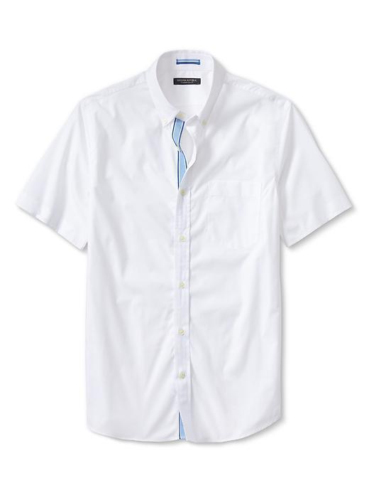 Banana Republic Tailored Slim Fit Button Down Short Sleeve Shirt - White