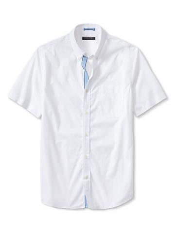 Banana Republic Tailored Slim Fit Button Down Short Sleeve Shirt - White