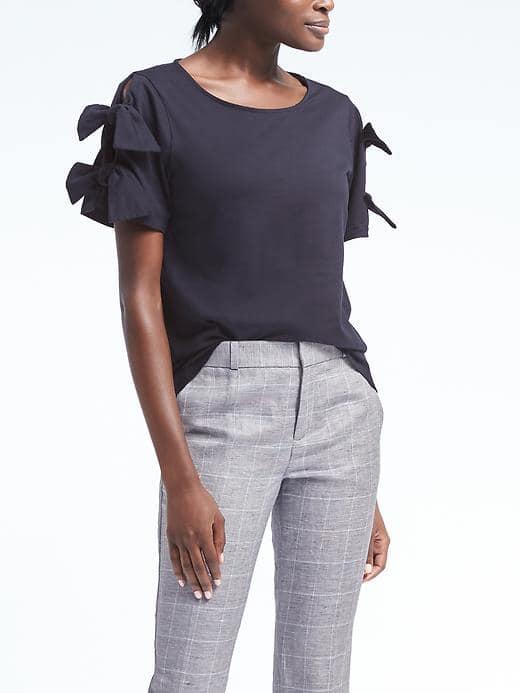 Banana Republic Womens Bow Sleeve Couture Tee - Navy