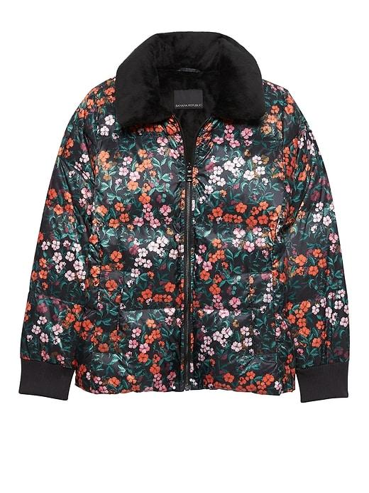 Banana Republic Womens Water-repellent Down Puffer Jacket Black Floral Size Xxs