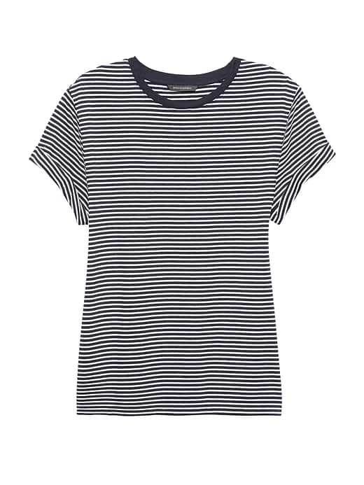 Banana Republic Womens Supima Cotton Stripe Boyfriend T-shirt Navy Size L