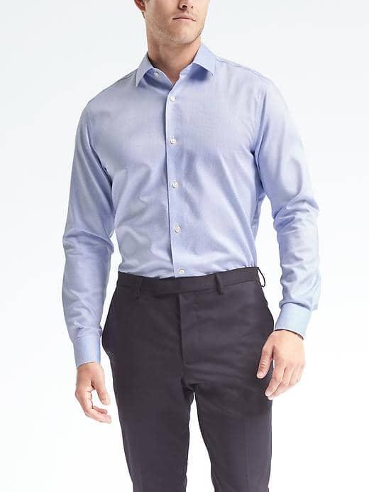 Banana Republic Mens Classic Fit Textured Supima Cotton Shirt - Sky Blue