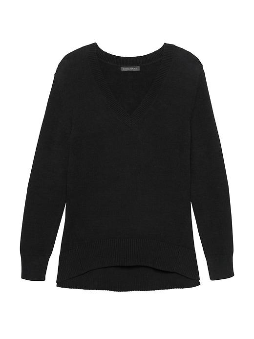 Banana Republic Womens Petite Supersoft Cotton Blend Boyfriend V-neck Sweater Black Size Xxs