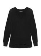 Banana Republic Womens Petite Supersoft Cotton Blend Boyfriend V-neck Sweater Black Size Xxs