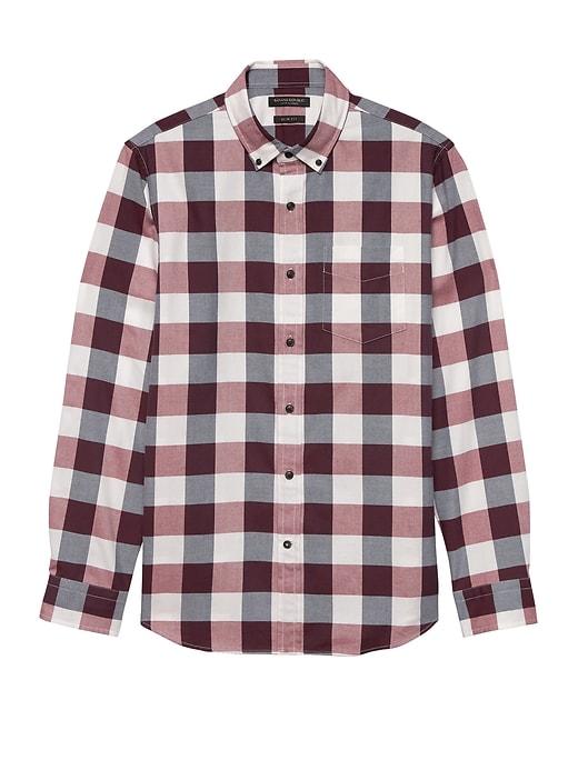 Banana Republic Mens Grant Slim-fit Luxe Flannel Buffalo Check Shirt Crimson Red Size Xs