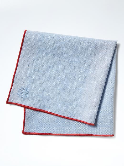Banana Republic Mens Hook And Albert Solid Linen Pocket Square - Chambray Blue