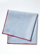 Banana Republic Mens Hook And Albert Solid Linen Pocket Square - Chambray Blue