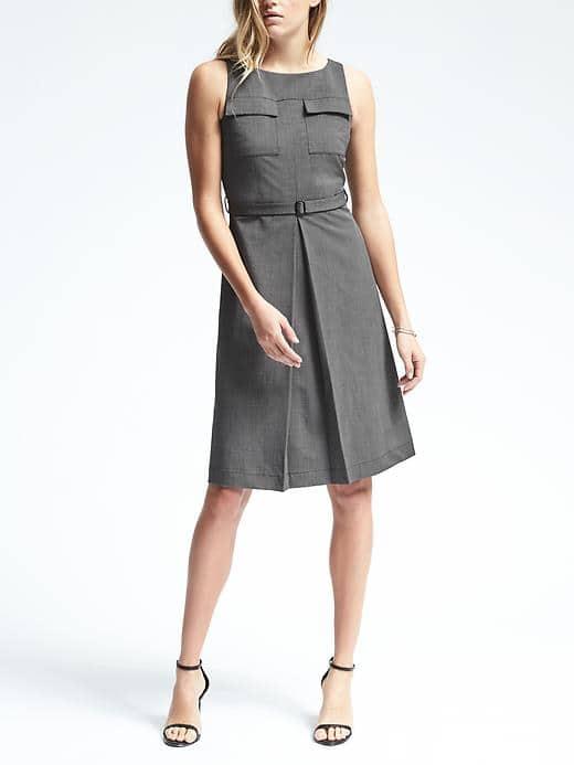 Banana Republic Womens Sleeveless Belted Pocket Dress - Gray Texture