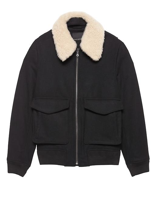 Banana Republic Mens Japan Online Exclusive Italian Melton Wool Blend Bomber Jacket Black Size Xl
