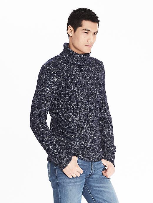 Banana Republic Mens Cable Turtleneck - Dutch Blue