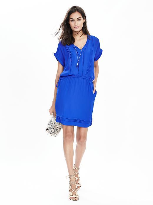 Banana Republic Womens Pintuck Vee Dress Size L Tall - Riviera Blue