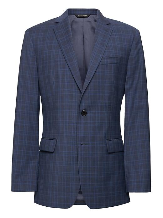 Banana Republic Mens Standard Navy Plaid Italian Wool Suit Jacket Navy Size 32