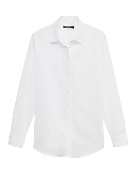 Banana Republic Womens Petite Dillon Classic-fit Linen-cotton Shirt White Size Xs