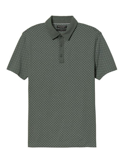 Banana Republic Mens Slim Luxury Touch Cross Print Polo - Olive