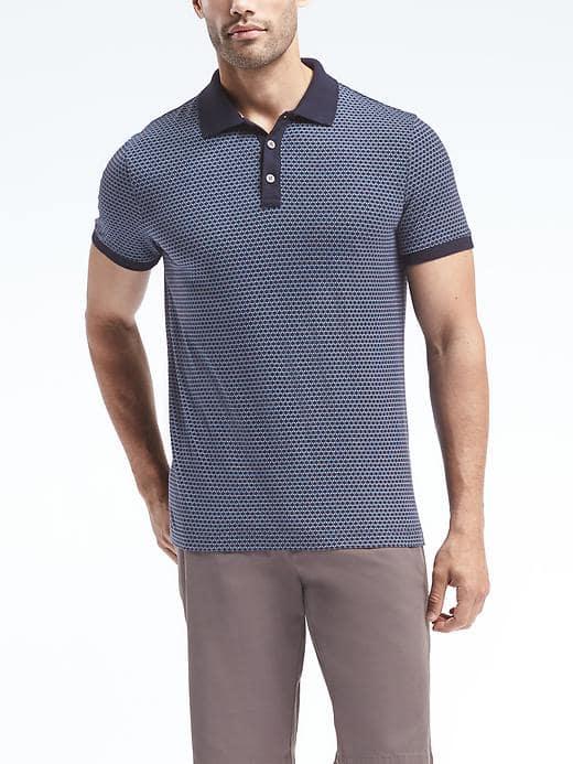 Banana Republic Mens Slim Luxury Touch Print Polo - Navy