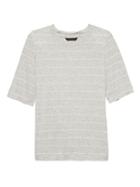Banana Republic Womens Soft Stretch Elbow-sleeve T-shirt Light Gray & White Size S