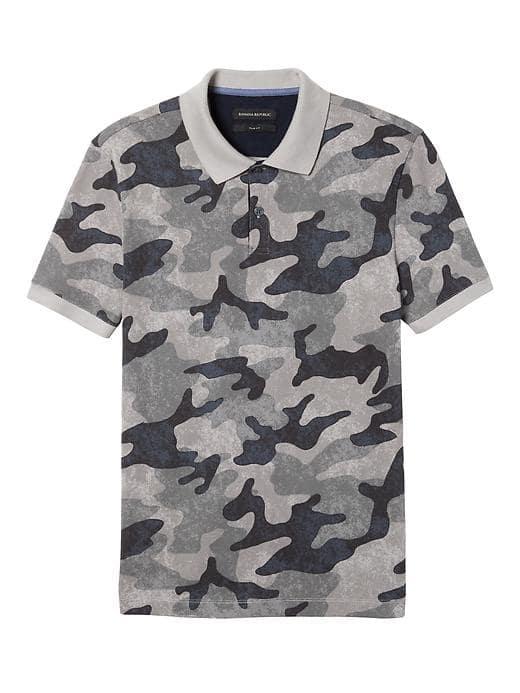 Banana Republic Mens Slim Pique Camo Print Polo - Gray Texture