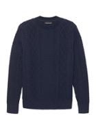 Banana Republic Mens Italian Merino Wool Blend Cable-knit High Crew-neck Sweater Navy Blue Size L