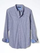 Banana Republic Mens Camden Fit Custom Wash Textured Gingham Shirt - Blue