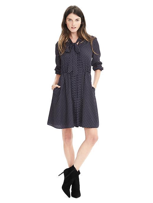 Banana Republic Womens Tie Neck Shirtdress Size M Petite - Preppy Navy