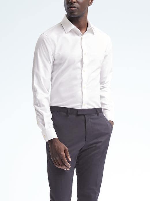 Banana Republic Mens Grant Fit Non Iron Stripe Shirt - White