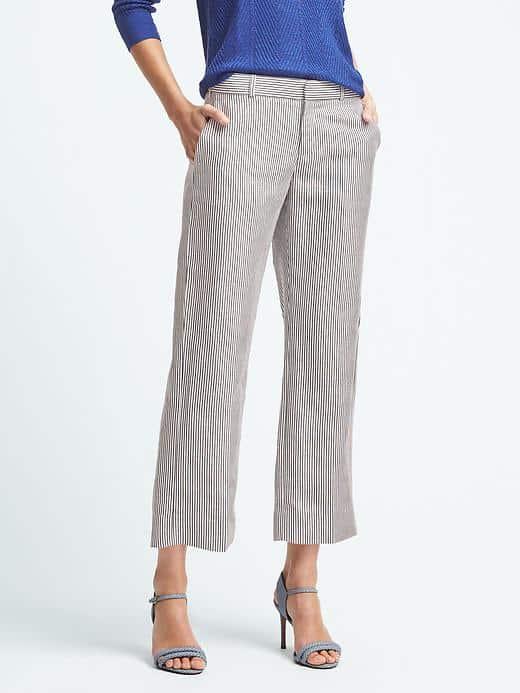 Banana Republic Logan Fit Stripe Linen Blend Pant - White/blue